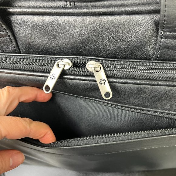 Samsonite Black Leather Laptop Portfolio Messenger Expanadble Bag - Picture 3 of 10